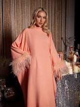 Ceridwen Long Sleeve Feather Maxi Dress In Orange
